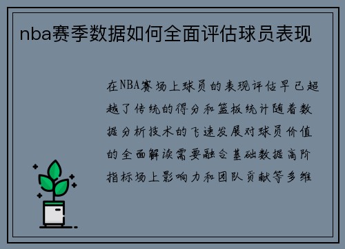 nba赛季数据如何全面评估球员表现